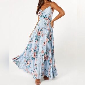 Petal & Pup Naira Pleated Maxi Dress Blue Floral